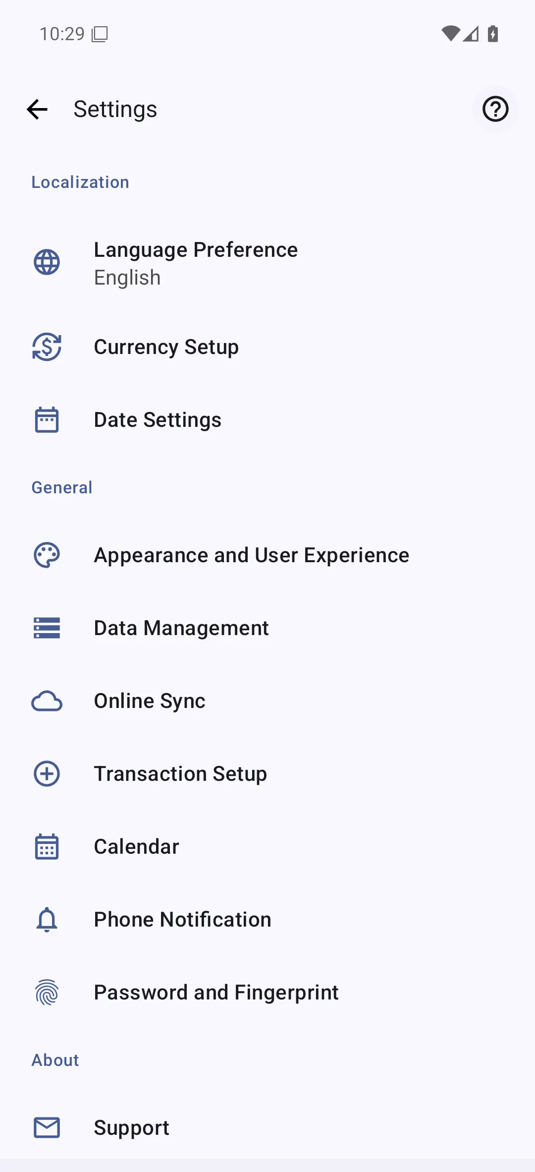 Bluecoins settings